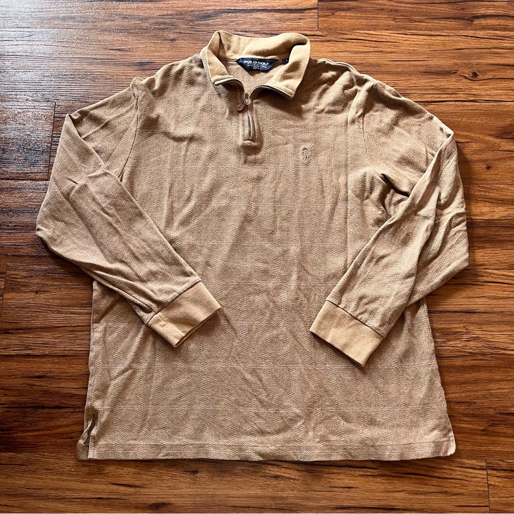 Polo Golf Ralph Lauren Quarter Zip Mens Large Tan Pima Cotton Alpaca Blend